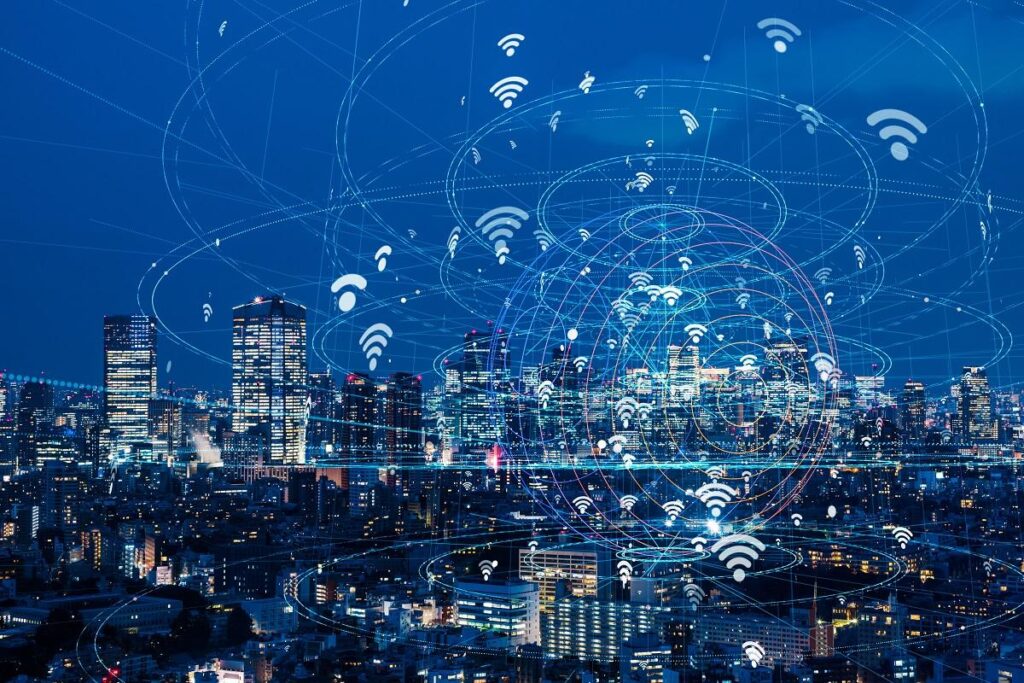 wireless communication network concept. iot(internet of things). ict(information communication technology).